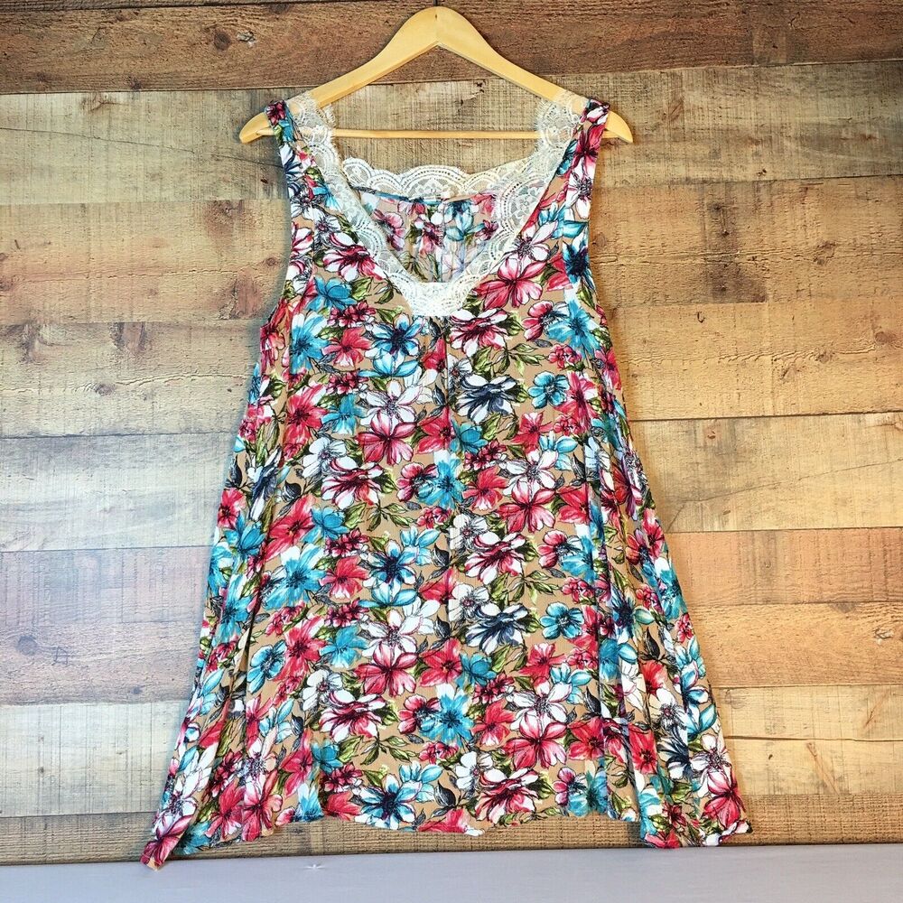 Umgee USA Boutique Tank Top Women’s L Floral Lace Sleeveless Cute‎ Beach Dress